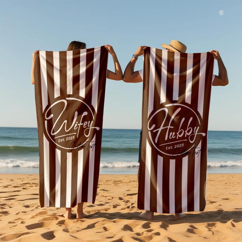 Personalized Wifey & Hubby est.2026 Beach Towel: Honeymoon Gift 1pcs image 7