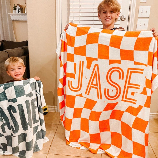 Personalized CHECKER Pattern in vintage rustic style blanket with Name, Custom blanket gift, Birthday Anniversary Gift