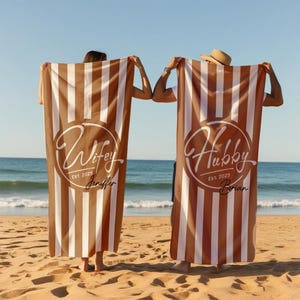 Personalized Wifey & Hubby est.2026 Beach Towel: Honeymoon Gift 1pcs image 3