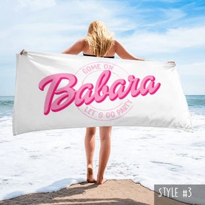 Custom Barbie Beach Towel with Name, Adult/Kids Personalized Name Bath Towel Pool Towel, Anniversary / Birthday Beach Towel, Vacation Gift