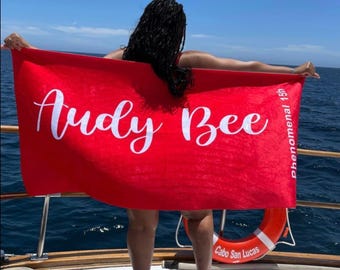 Personalized Script Name Beach Towel: Custom Vacation Gift