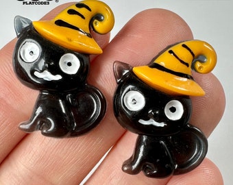 10pcs  Black Cat Witch Halloween Orange Hat Charm Slime Supplies Decoden Cabochons Headband Hair bow Accessories PLAYCODE3