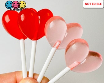 10pcs Heart Shape Lollipops Red Pink Transparent Fake Candy Charm Valentine's Day Charms Cabochons Slime Supplies Fake Bake PLAYCODE3