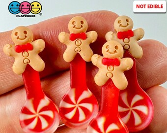 10pcs Gingerbread Man Peppermint Spoon Christmas Charms Slime Supplies Fake Bake Headband Hair bow Accessories Cabochons Decoden PLAYCODE3