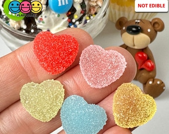 10pc Gummy Sugar Coated Hearts Fake Candy Flatback Charms Cabochons Slime Supplies Craft Cabochon Resin Plastic PLAYCODE3