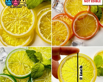 9pcs Slice Citrus Fruit Charms Faux Fruits Slices Lemon Orange Lime Plastic NOT BENDABLE Fake Food Slime Supplies Cabochons PLAYCODE3