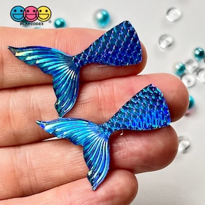 10pcs Mermaid Tail Diamond Blue Iridescent Color Shift Flatback Charms Cabochons Fish Decoden Slime Supplies Fake Bake PLAYCODE3