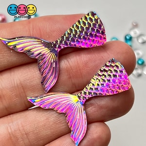 10pcs Mermaid Tail Hot Pink Iridescent Color Shift Flatback Charms Cabochons Fish Decoden Slime Supplies PLAYCODE3