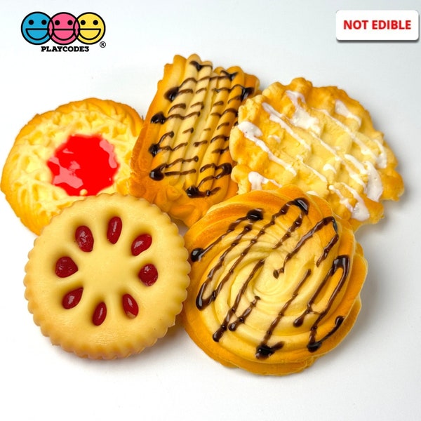 5pcs Fake Butter Sugar Cookie Biscuit Shortbread Chocolate Drizzle Jam Sandwich Waffle Food Props Slime Supply PLAYCODE3