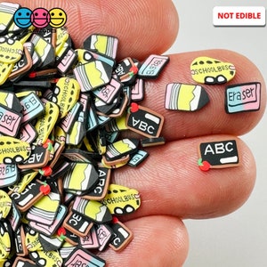 10grams Back To School 5mm School Bus Pencil Eraser Clay Sprinkles Slime Supplies Fake Bake Tumbler Shaker Card Filler PLAYCODE3