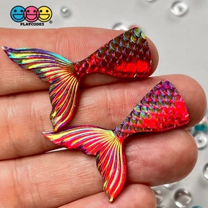 10pcs Mermaid Tail Red Iridescent Color Shift Flatback Charms Cabochons Fish Decoden Slime Supplies Fake Bake Headband PLAYCODE3
