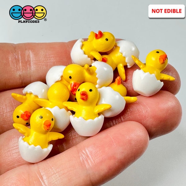 10pcs Chicken in White Egg Shell Mini Charms Chick Easter Eggs Slime Supplies Fake Bake Headband Hair bow Accessories Cabochons PLAYCODE3