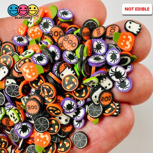 10grams Halloween Mix Ghost, Spiders, Jack-O-Lanterns Polymer Clay Sprinkles Slime Supplies Fake Bake Tumbler Shaker Card Filler PLAYCODE3