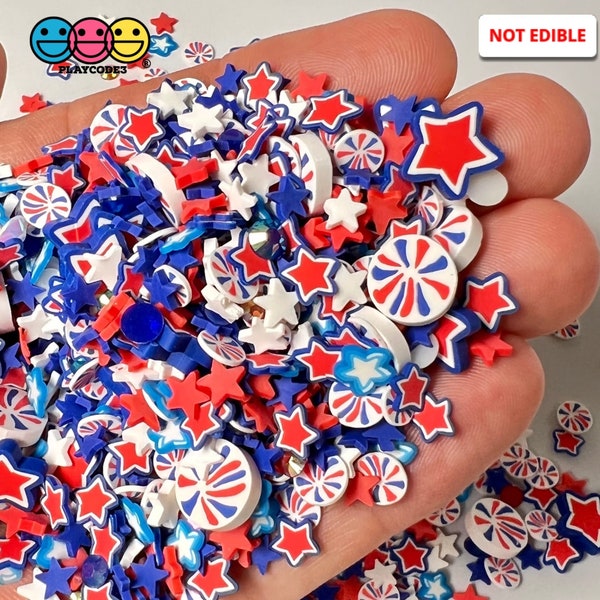10grams American Celebration Star Fimo Slices Rhinestones Confetti Fake Polymer Clay Sprinkles 4th of July Jimmies Slime Supplies PLAYCODE3