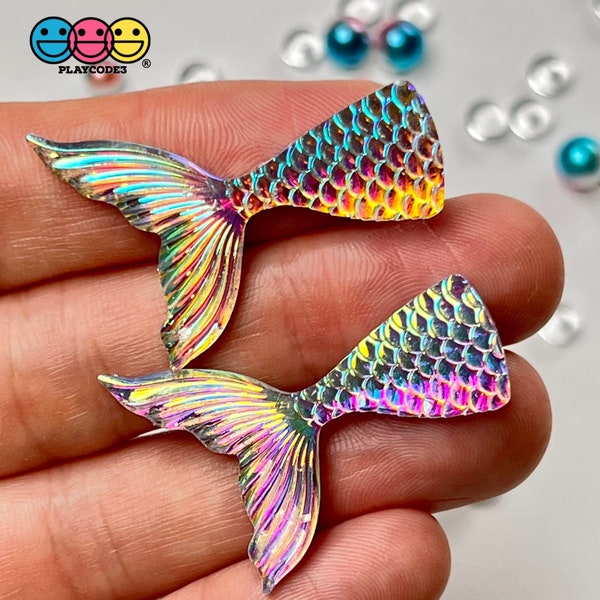 Mermaid Tail Multi Color Iridescent Color Shift Flatback Charms Cabochons Fish Decoden 10 pcs