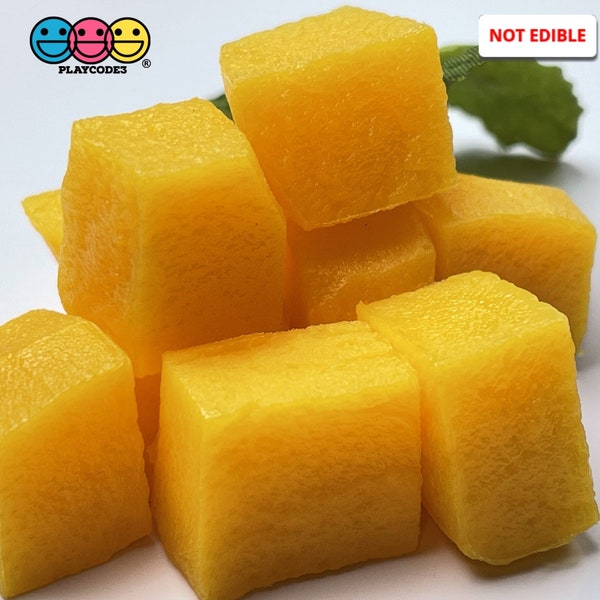 10pcs Mango Chunks 3D Fake Food Realistic Charm Fake Bake Slime Supplies Props Backdrop Realistic Foods Cabochons Decoden PLAYCODE3
