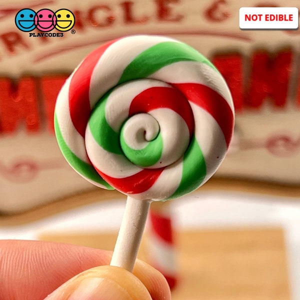 10pcs Lollipop Peppermint Red Green Swirl Faux Food Charm Fake Bake Cabochons Slime Supply Fake Bake Headband Hairbow Accessories PLAYCODE3