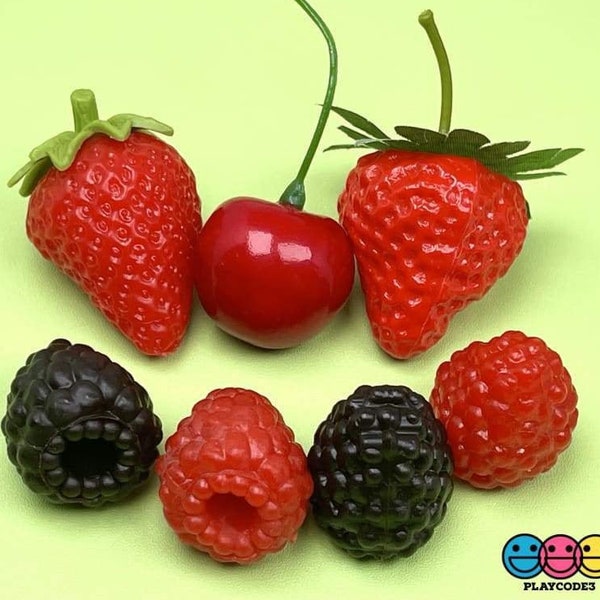 10pcs Berries Strawberries Raspberries Blackberries Cherries Plastic Resin Fake Food Fruit Charms Cabochons Slime Supplies PLAYCODE3