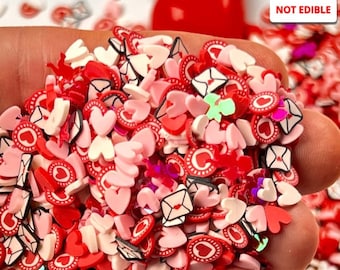 10grams 5/10mm Fimo Everything Valentines Day Fake Sprinkles Cupid Hearts Clay Slime Supplies Fake Bake Tumbler Shaker Card Filler PLAYCODE3