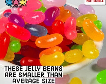 100pcs Fake Jellybeans NOT Actual Size Realistic Candy Looking Food NOT EDIBLE Plastic Charms Slime Supplies Props Foods Fake Bake PLAYCODE3