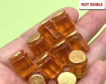 10pcs Honey Jar Charms Miniatures Golden Jars of Honey Mini NOT EDIBLE Cabochons Miniatures Dollhouse Bumble Bee Slime Supplies PLAYCODE3