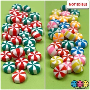 30pcs Fake Mini Candy Swirl Peppermint Mints Mix Christmas Theme Charms Polymer Clay Candies Decoden Slime Supplies Cabochons PLAYCODE3