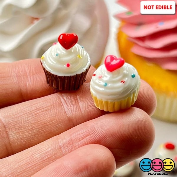 10pcs 2 Colors Cupcake Heart with Heart Topping Red Pink Mini Charms Fake Dessert Slime Supplies Fake Bake Cabochons Decoden PLAYCODE3
