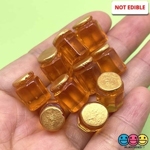 10pcs Honey Jar Charms Miniatures Golden Jars of Honey Mini NOT EDIBLE Cabochons Miniatures Dollhouse Bumble Bee Slime Supplies PLAYCODE3