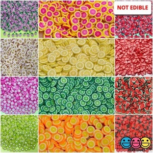 10grams 5mm Fake Clay Fruit Fimo Slices Sprinkles Slime Supplies Fruits Apple Banana Strawberry Lemon Grape Orange Kiwi Watermelon PLAYCODE3
