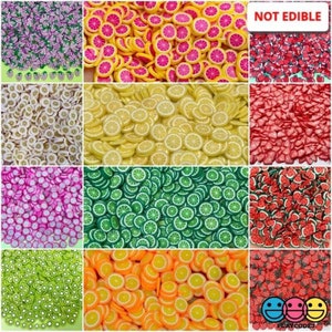 10grams 5mm Fake Clay Fruit Fimo Slices Sprinkles Slime Supplies Fruits Apple Banana Strawberry Lemon Grape Orange Kiwi Watermelon PLAYCODE3 image 1