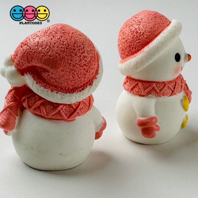 4pcs Winter Snowman Figurines Pink Blue Christmas Holiday Miniature ...