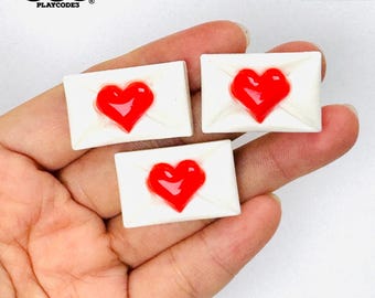 10pcs Red Heart Sealed Envelope Valentines Flatback Charm PLAYCODE3