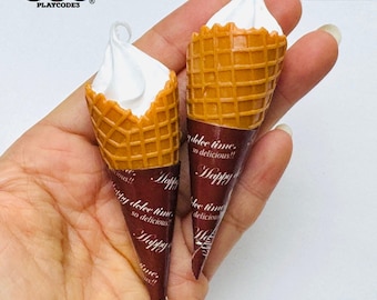 5pcs Waffle Ice Cream Cone Charm Faux Dessert Mini Charms Slime Supplies Fake Bake Headband Hair bow Accessories Cabochons Decoden PLAYCODE3