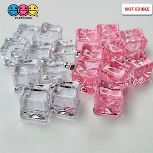 15x15mm Fake Ice Cube Charms in Clear and Pink for Slime Supplies, Fake Bake, Drink Décor, and Decoden Cabochons PLAYCODE3