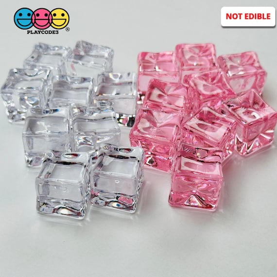 15x15mm Fake Ice Cube Charms in Clear and Pink for Slime Supplies, Fake Bake, Drink Décor, and Decoden Cabochons PLAYCODE3