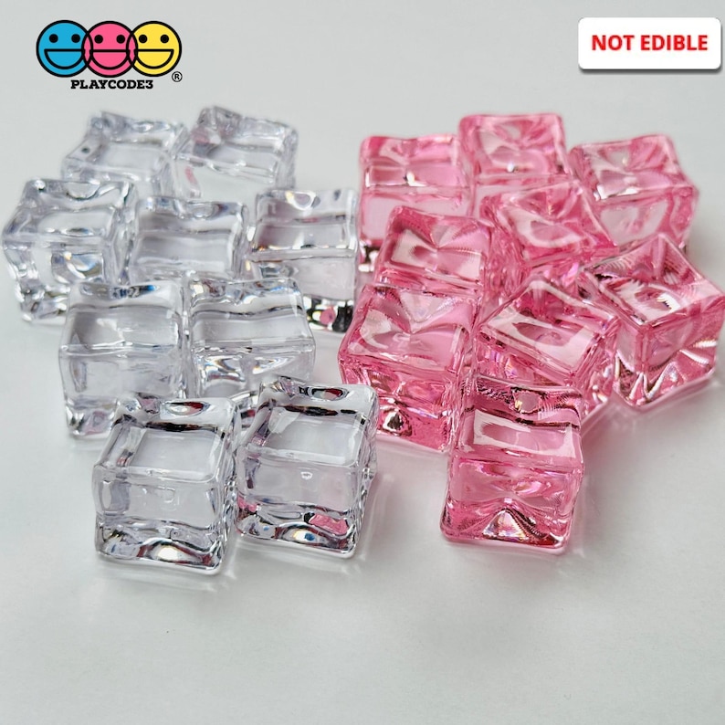 Ice Cubes Small Fake Charms Cabochon Decoden - Clear And Pink Options 30 Or 9 Pieces Charm