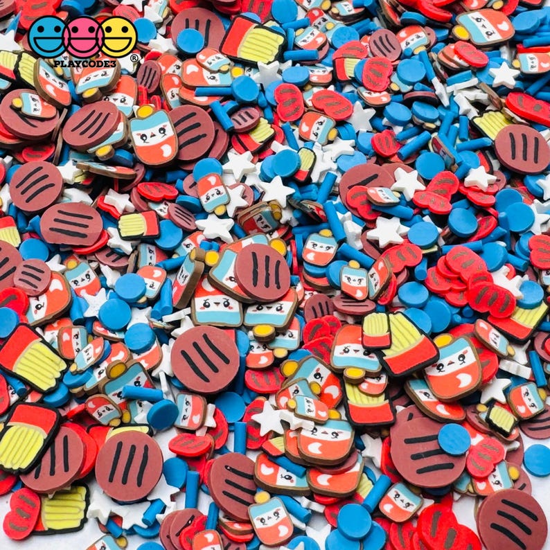 Summer 4th July BBQ Sausage French Fries Burger Mixes 5 10mm Fake Clay Sprinkles Decoden Fimo Jimmies PLAYCODE3 10