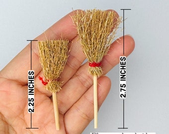 10pcs Large Small Brooms Miniature Wood Hay Red Ribbon Halloween Mini Witches Broomstick Charm Dollhouse Accessories Cabochons PLAYCODE3