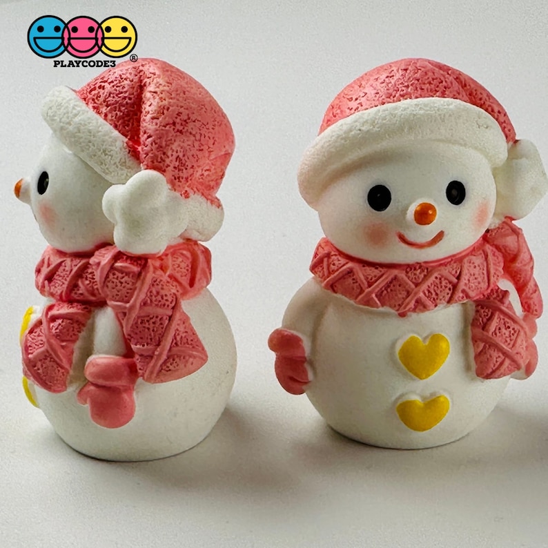 4pcs Winter Snowman Figurines Pink Blue Christmas Holiday Miniature ...
