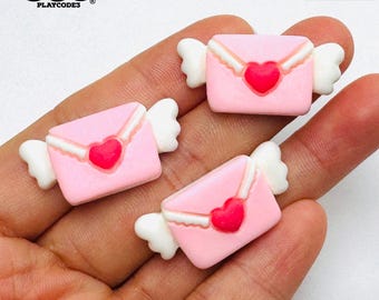 10pcs Pink Flying Love Letter Wings Valentines Flatback Charm PLAYCODE3