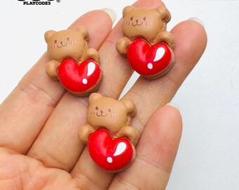 10pcs Bear Heart Flat-Back Valentine's Flat back Charms Slime Supplies Fake Bake Headband Hair bow Accessories Cabochons Decoden PLAYCODE3
