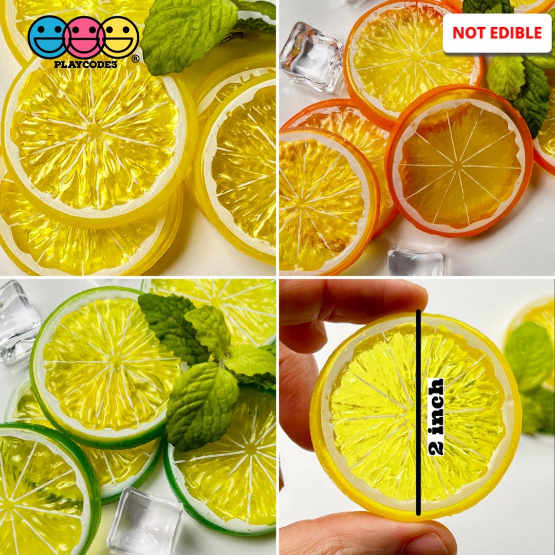 9pcs Slice Citrus Fruit Charms Faux Fruits Slices Lemon Orange Lime Plastic NOT BENDABLE Fake