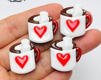 10pcs Hot Chocolate Mug Marshmallows Red Heart Valentines Charm PLAYCODE3