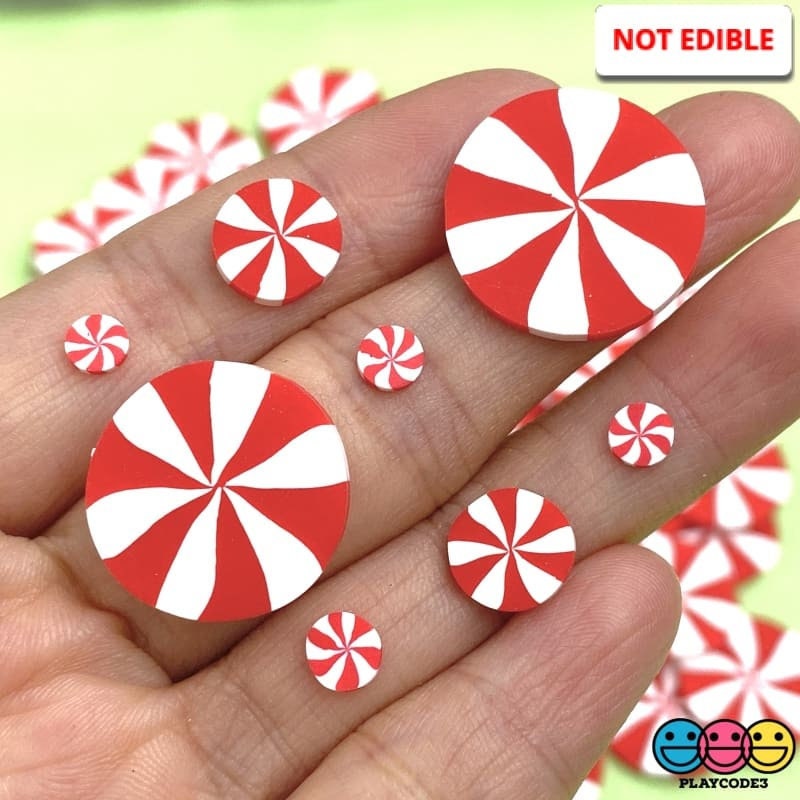 Candy Swirl Peppermint Mints Mix Christmas Theme Charms Fake Polymer Clay  Candies 30 pcs Decoden 2 Choices, PLAYCODE3