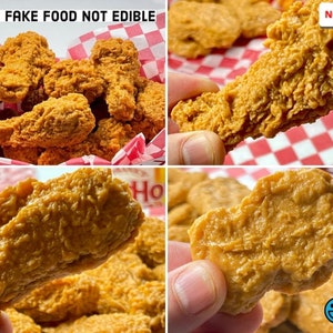 4/3pcs Fried Chicken Legs Wings Nuggets Fake Food Realistic Imitation Life Like Plastic Resin Props Actual Size Foods Fake Bake PLAYCODE3