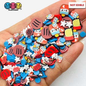 Summer 4th July BBQ Sausage French Fries Burger Mixes 5 10mm Fake Clay Sprinkles Decoden Fimo Jimmies PLAYCODE3 Sprinkle