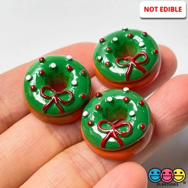 10pcs Christmas Reef Mini Doughnut Donut Flatback Charm Decoration Slime Supplies Fake Bake Bow Accessories Cabochons Decoden PLAYCODE3