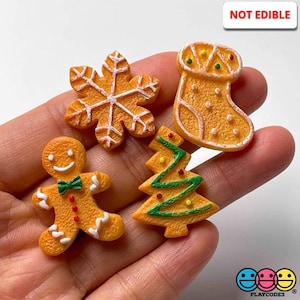 10/12pcs Cookie Christmas Theme Charms Gingerbread Man Tree Snowflakes Fake Food Decoden
