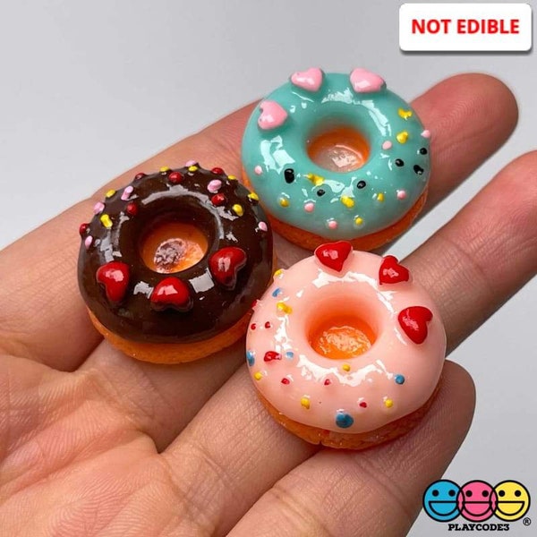 10 pcs Doughnut Mini Glazed Heart Sprinkle Donut Fake Food Flatback Charm Slime Supplies Fake Bake Bow Charms Cabochons Decoden PLAYCODE3