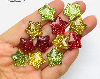 10pcs Glitter Star Flatback Cabochon Charms Christmas Holiday Slime Supplies Fake Bake Decoden Resin Craft Accessories PLAYCODE3